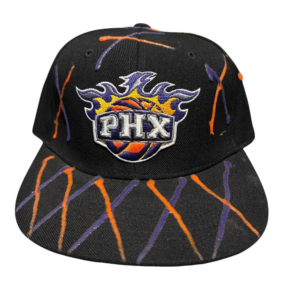 Reebok Phoenix Suns Hat Mens 7 1/4 Black Custom‎ Drip NBA PHX Fitted Cap Flat